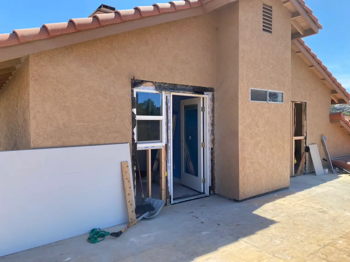 New exterior door opening framed and prepped during a Rancho San Diego remodel