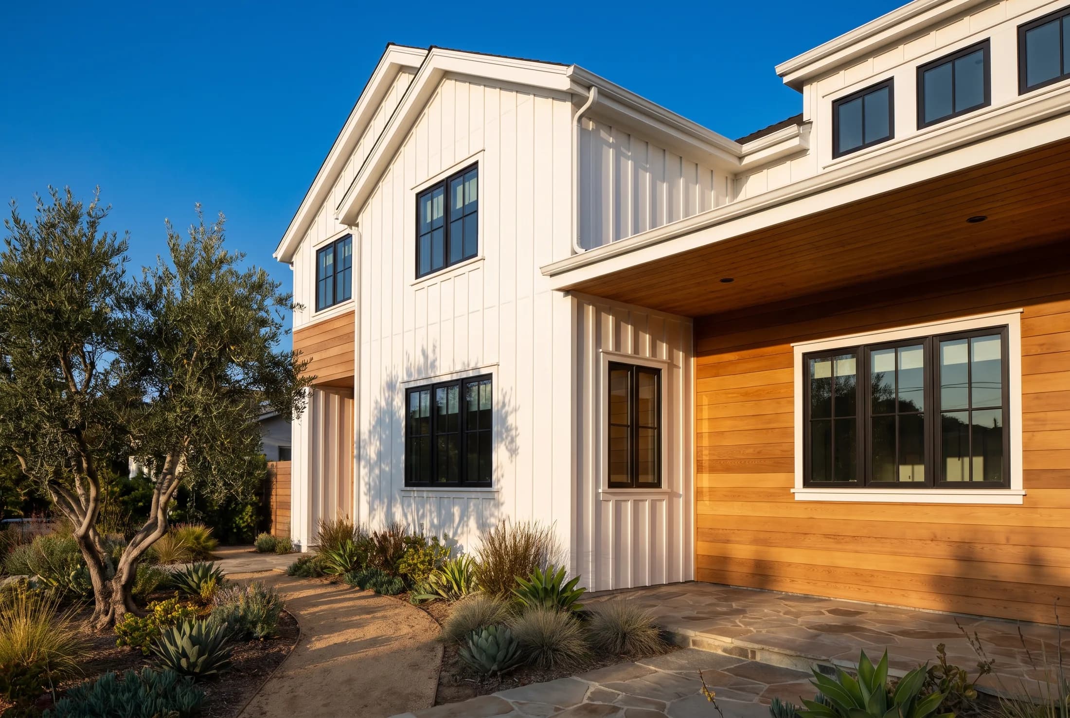 New fiber-cement and cedar siding on a coastal Oceanside, California home