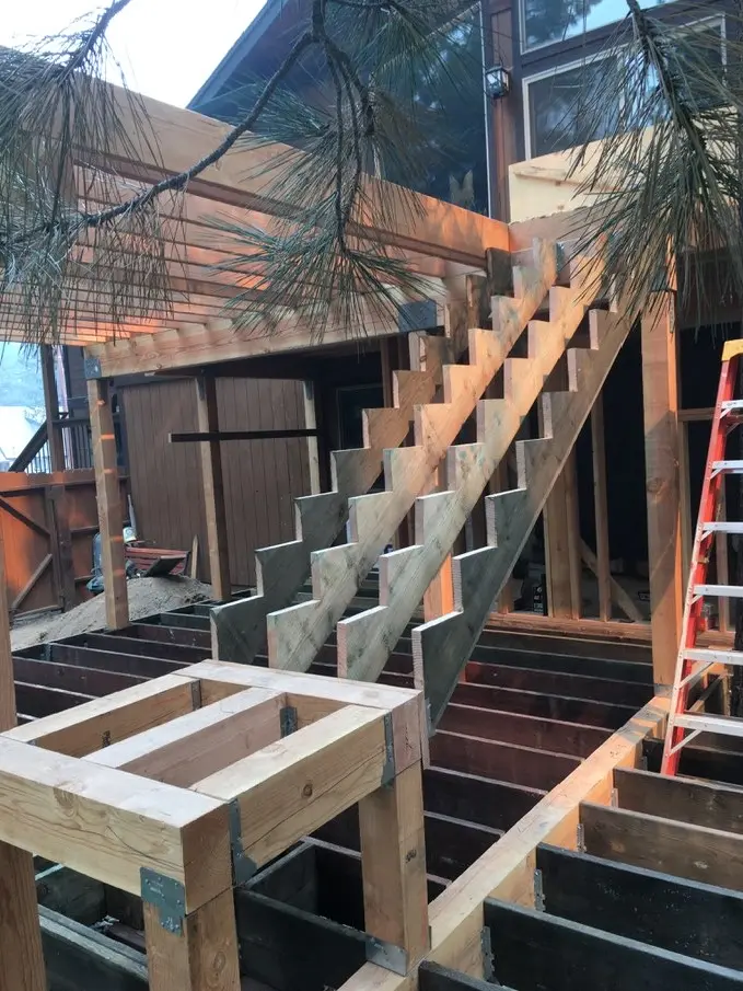 Deck framing and stair stringers on a South Lake Tahoe addition